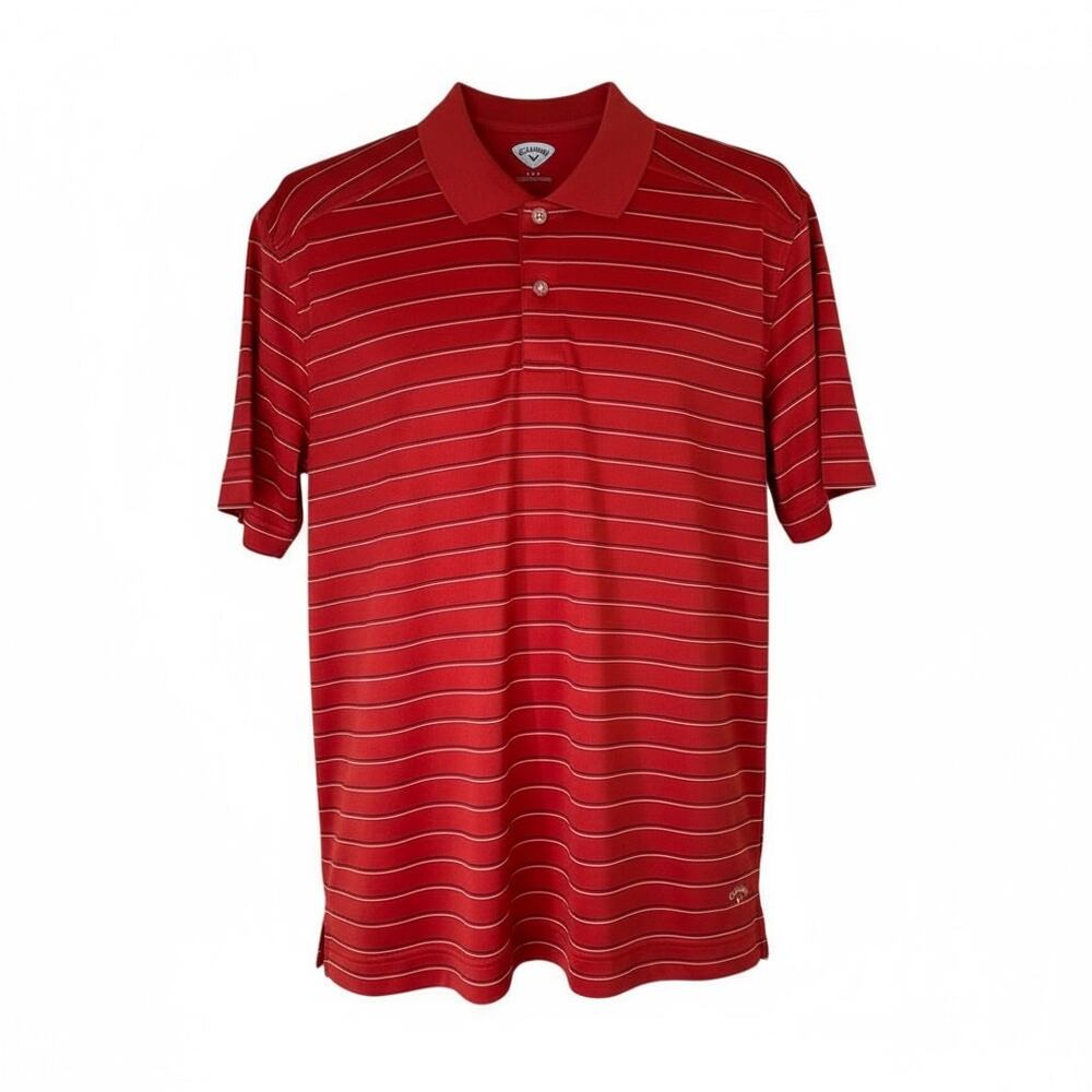 Callaway Golf Polo Shirt Mens Large L Red Striped Short Sleeves Moisture Wicking